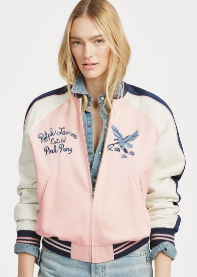 Women's Ralph Lauren Pink Pony Satin Bomber Jacket | 460825OWJ